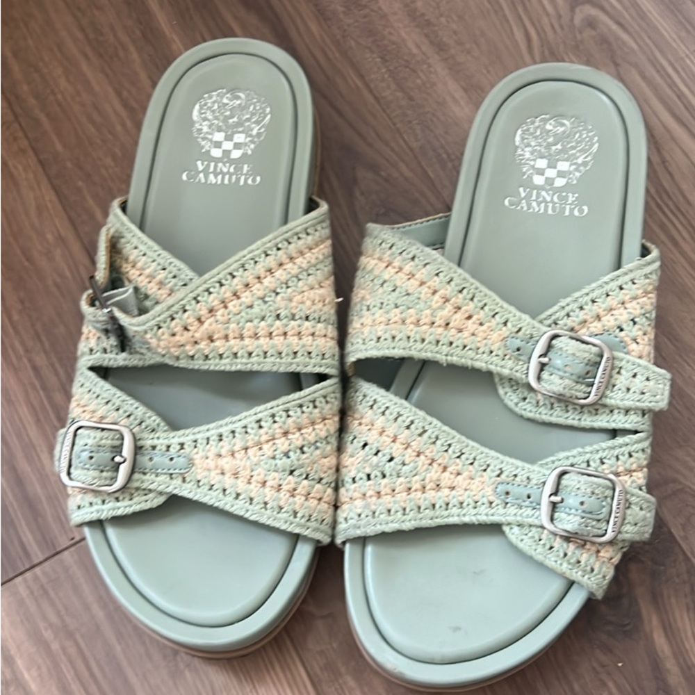 Vince Camuto Sage and Cream Braided Slide Sandals